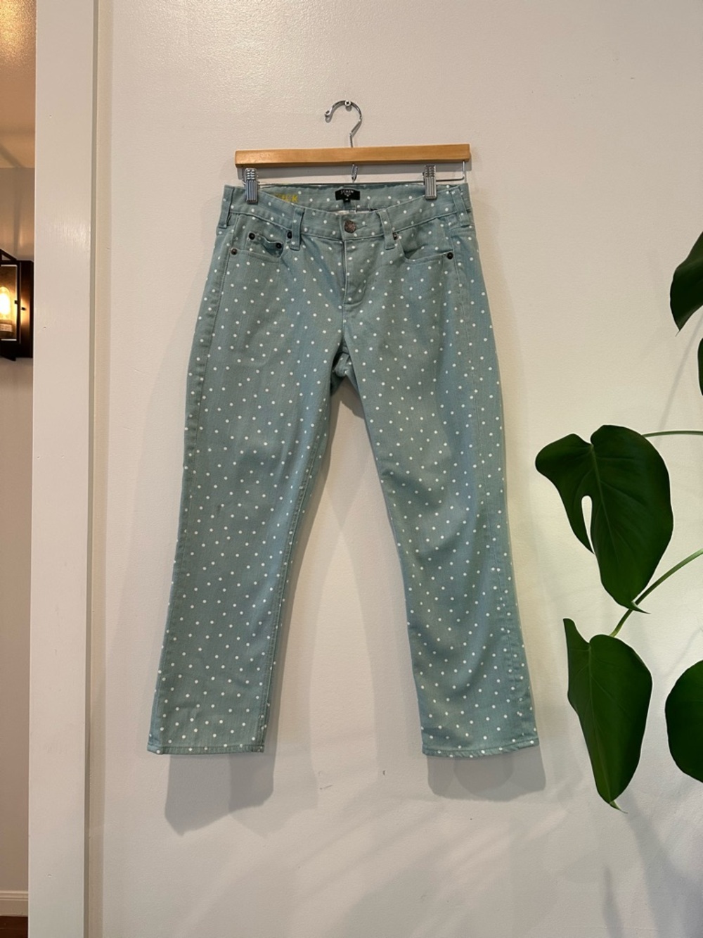 J. Crew Mint Green Polka Dot Cropped Jeans